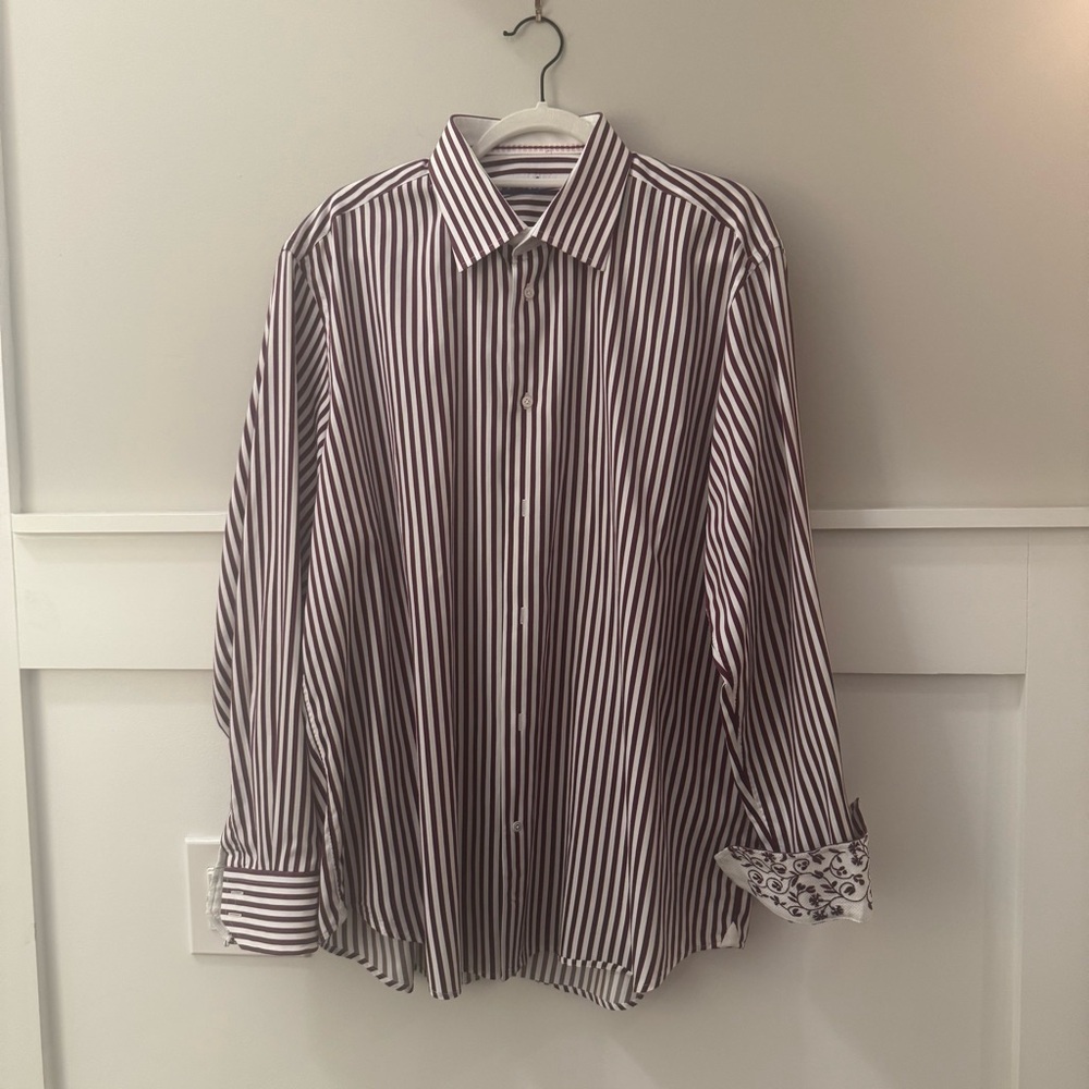 Men's Robert Graham Burgundy and White Striped Dress Shirt